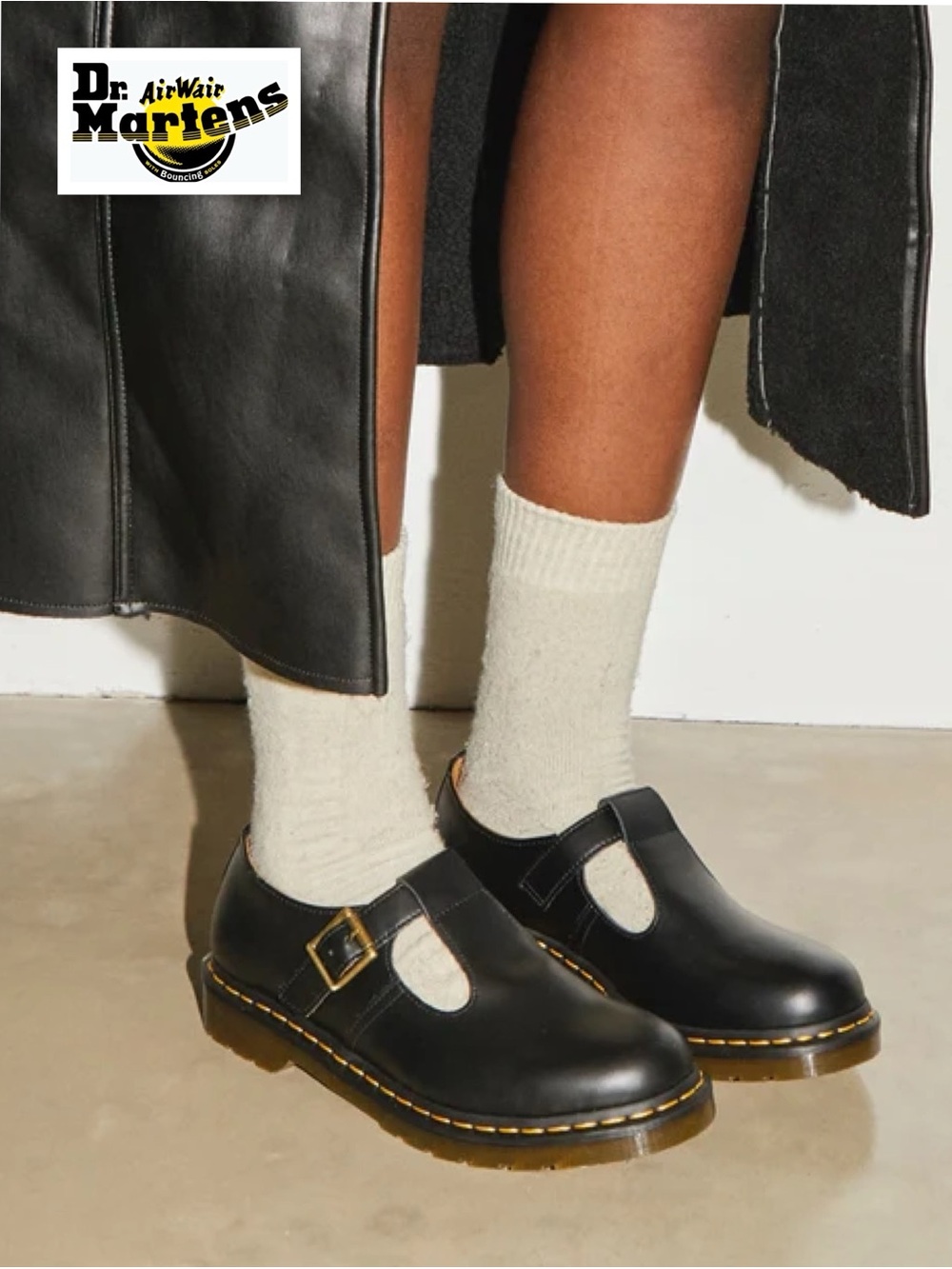 Dr Martens Polley Smooth Leather Mary Jane T-Bar Black Shoes EU39 US8 90s